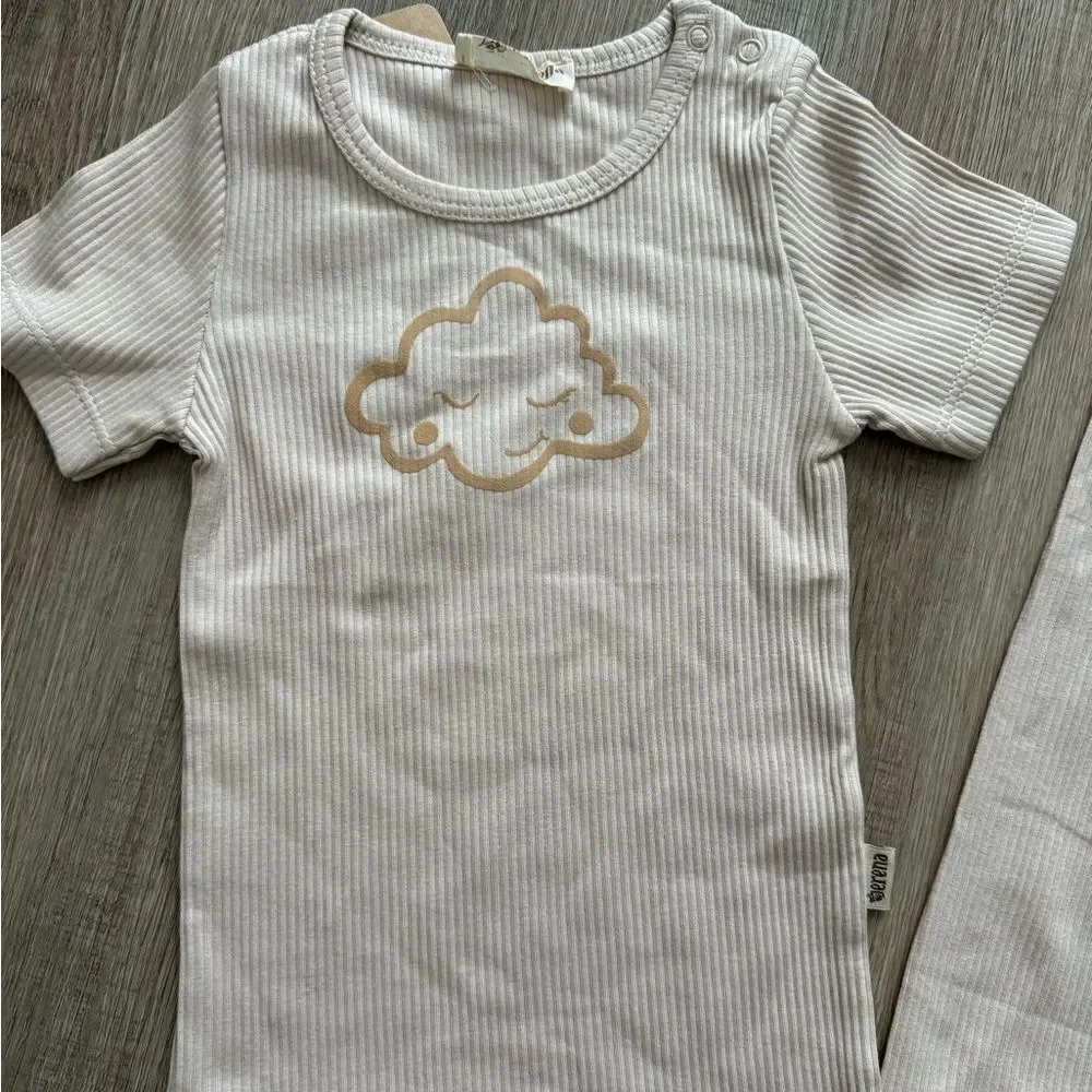 ORGANIC COTTON RIBBED PAJAMAS SET GENDER NEUTRAL NATURAL COLOR